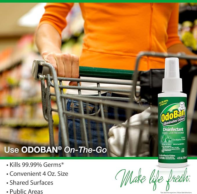 OdoBan Ready-to-Use Disinfectant and Odor Eliminator, Set of 3, 4 Ounce Travel Spray, 32 Ounce Spray, 1 Gallon Concentrate, Original Eucalyptus Scent