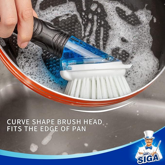 MR.SIGA Soap Dispensing Dish Brush, Kitchen Brush for Pot Pan Sink Cleaning, Black, Pack of 2