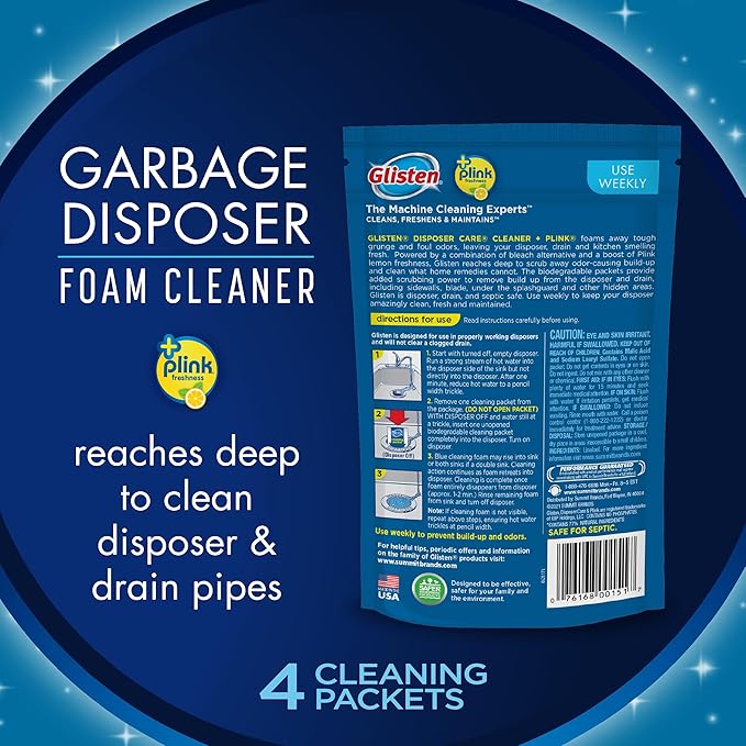 Glisten Garbage Disposer Foaming Cleaner, Lemon Scent, 6-Pack (24 Uses)
