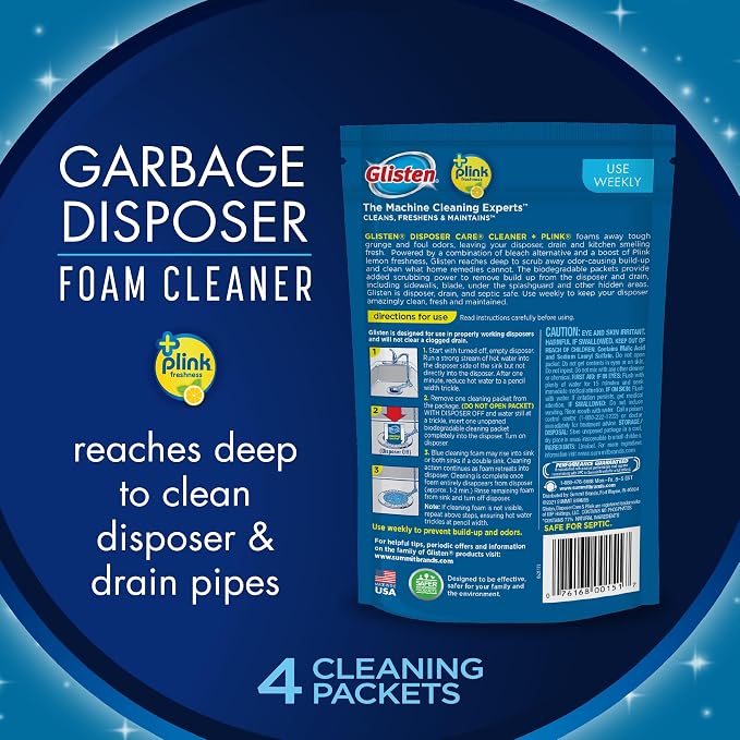 Glisten Garbage Disposer Foaming Cleaner, Lemon Scent, 2-Pack (8 Uses)