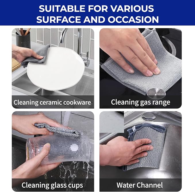 Wangjinpeng 12PCS Non-Scratch Multipurpose Steel Wire Dishcloths - Reusable Quick-Dry Odor-Free Scrub Cloths for Dishes, Kitchen Cleaning Cloths for Cookware, Sinks, Stove Tops(9.84X9.84)