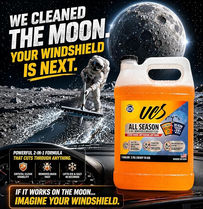 UCS Advanced All-Season Windshield Washer Fluid -27°F, Water Repellent Technology, Powerful Bug Remover, Streak-Free Cleaning, Ready-to-Use RTU, 1 Gallon