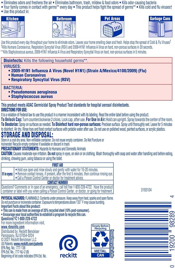Lysol Neutraair Disinfectant Spray, 2 In 1: Eliminates Odors and Disinfects, Tropical Breeze, 10 Fl. Oz