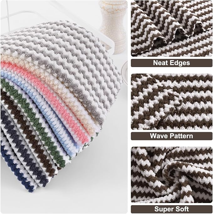 Homaxy 8 Pack Kitchen Towels and Dishcloths Set, 10 x 10 and 10 x 20 Inches, Ultra Soft and Absorbent Coral Velvet Dish Towels, no-lint Reusable Fast Drying Microfiber Cleaning Cloth, Brown