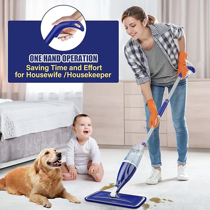 Microfiber Spray Mops for Floors Cleaning: Wet Dry Mop Hardwood Floor Mops | 3 Washable Reusable Pads for Swiffer Powermop, Flat Mop with Sprayer Microfiber Dust Mop, for Tile Wood Laminate Vinyl Marble