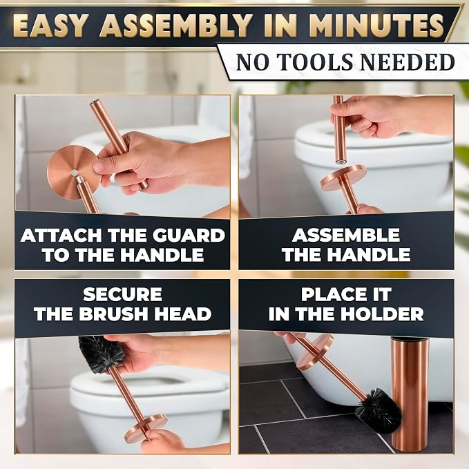 Bronze Toilet Brush and Holder Set - Upgrade Your Bathroom in Seconds - Rust Resistant Stainless Steel Toilet Bowl Brush and Holder with Replaceable Head, Removable Inner Bowl & Splash Guard Cover