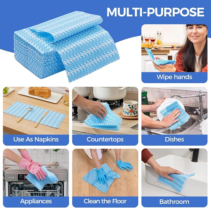 Reusable Cleaning Towels, Multi-Purpose Handy Towel, Blue Handi Wipe Reusable Cloths, Disposabel Dry Kitchen Wipes, Dish Cloths, Durable, Absoebent,Dry Quickly, 50 Count