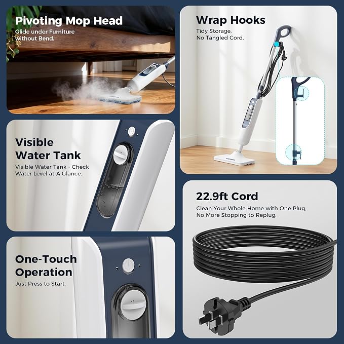 GOATCLEAN® 11-in-1 Steam Mop, 212°F Powerful Steam Cleaner for Home | Multi-Purpose Floor Steamer for Hardwood Floors, Tile, Carpet & Wall, Chemical-Free Cleaning with 22.9FT Cord