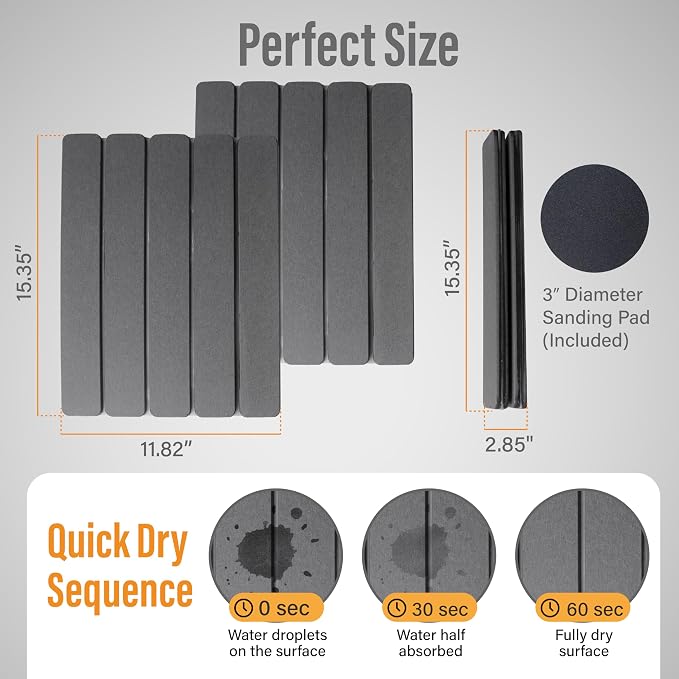 Large Foldable Stone Dish Drying Mat – Diatomaceous Earth, 2 Pack (12"x16" Each) or 24"x16" Combined – Fast Dry, Anti-Slip Pad, Sanding Tool & Instruction Manual for Kitchen and Bathroom, Dark Gray