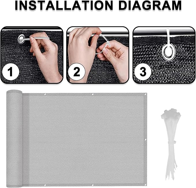 LOVE STORY 3' x 16' Balcony Privacy Screen Cover for Apartment, Grey | HDPE Fabric, 95% UV Block, Fence Cover for Patio Deck, Railing Screen for Porch, Privacy Protective, Custom Size Available