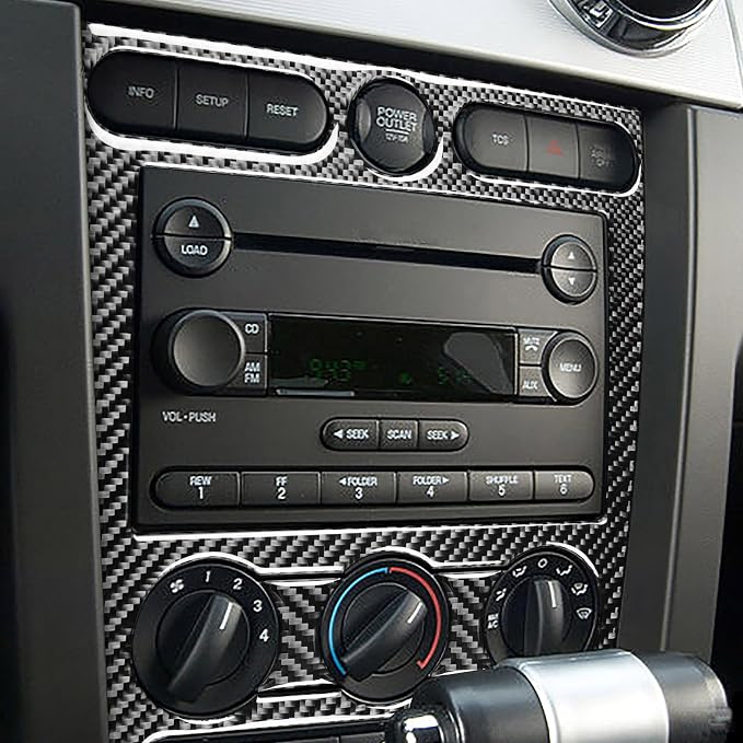 Real Carbon Fiber Trim for Ford Mustang GT Shelby Accessories | for 2005 2006 2007 2008 2009，Central Console A/C CD Player Panel Cover，Thick Overlay Sticker Decal，3PCs