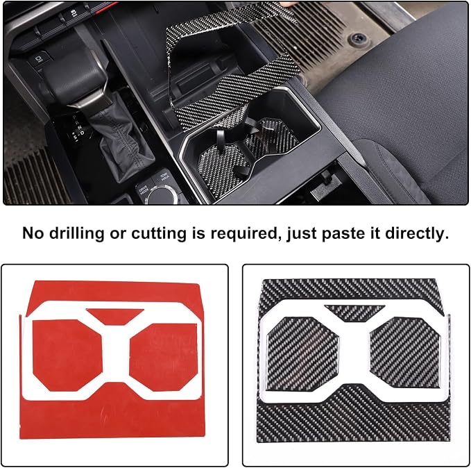 Car Front Seat Central Armrest Cup Holder Cup Panel Trim Sticker Compatible with Toyota Tundra/Sequoia 2022-2024 Real Carbon Fiber Center Console Cup Holder Decorative Frame Protect Cover Accessories