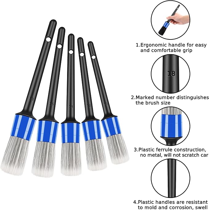 HMPLL 10pcs Car Detailing Kit, Premium Detailing Brush Set | Includes 5 Soft Car Detailing Brushes, 3 Wire Brush, 2 Air Vent Brush for Cleaning Car Interior and Exterior Detailing, Blue