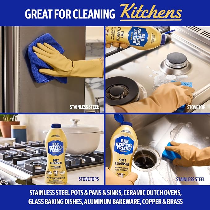 Bar Keepers Friend Soft Cleanser Liquid, 13 oz x 2, Multipurpose Surface Cleaner, Soap Scum & Grease from Stainless Steel & More