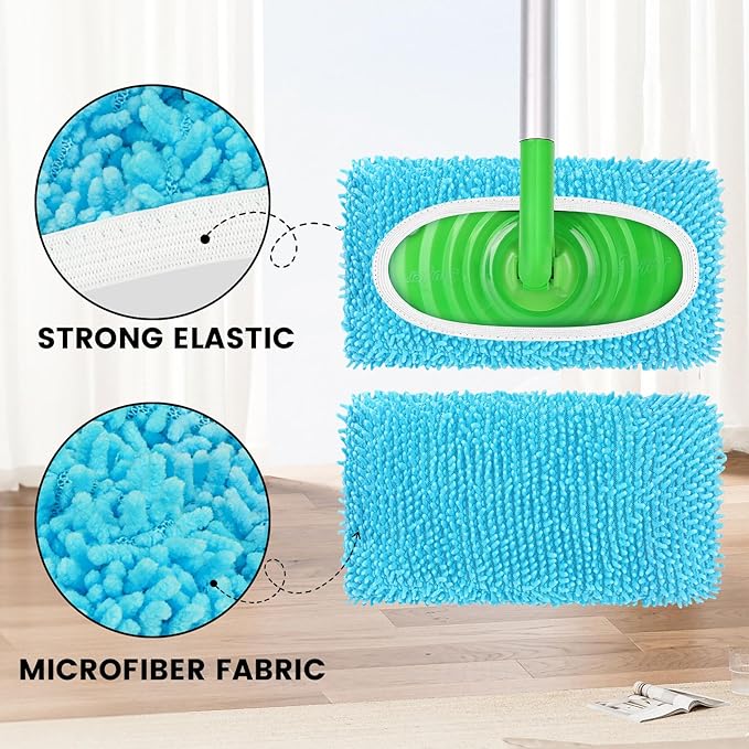 6Pcs Reusable Microfiber Mop Pads Compatible with Sweeper Mop, Replacement Wet Mopping pad Refills & Washable Dry Sweeping Cloths for Surface/Hardwood Floor Cleaning (Blue)