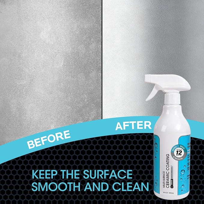 Ceramic Coating Spray Kit for Home: Long-Lasting Stain and Water-Spot Repellent for Kitchen Bath Surfaces - Repel Fingerprints Bathroom Cleaner Safe for Stainless Steel Glass Tile (500ml)