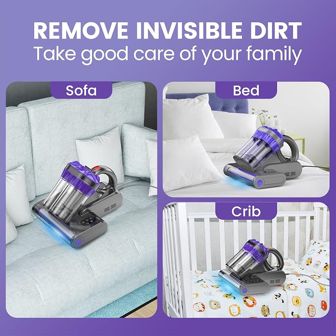 Mattress Vacuum Cleaner, Handheld Bed Vacuum Cleaner with 16Kpa Suction, 253.7nm UV-C Light & 149℉ Hot Air, 550W Double-Cup Handheld Vacuums