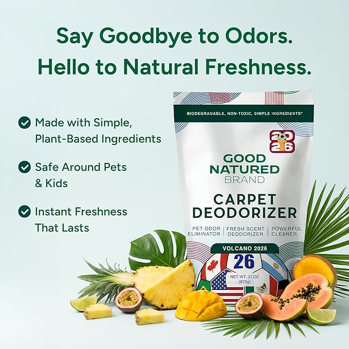 Good Natured Brand | Carpet Deodorizer & Freshener Powder | 31 oz Pet Odor Eliminator for Strong Odor & Pet Urine | Tropical Volcano 2026 Scent | Safe for Homes with Pets