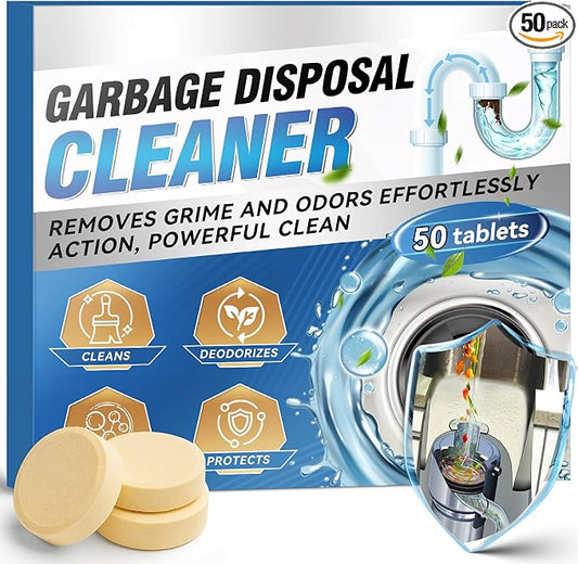 Yeardera Garbage Disposal Cleaner and Deodorizer Tablets - 50 Count (1-Year Supply), Powerful Foaming Sink Cleaner, Quickly Eliminates Odors, Natural Drain Odor Eliminator for Kitchen Disposal Care