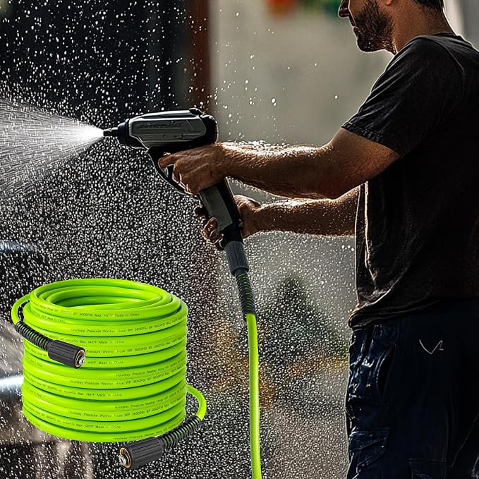 Hourleey Pressure Washer Hose 100 FT, 3600 PSI Flexible Kink Resistant Power Washer Hose Replacement, 1/4" Quick Connect Pressure Hose Extension, Green
