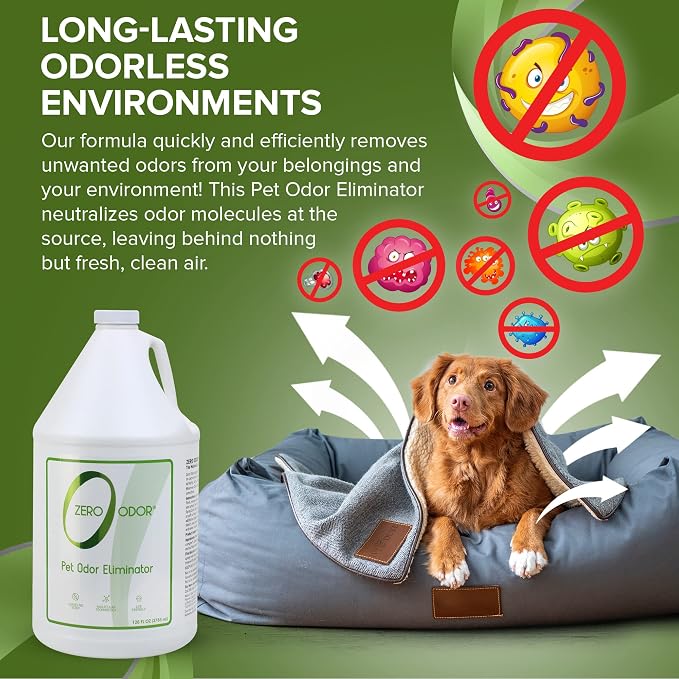 Zero Odor Pet Odor Eliminator, Air and Surface Odor Remover for Carpet, Furniture, and Pet Beds, Refill, 128 oz