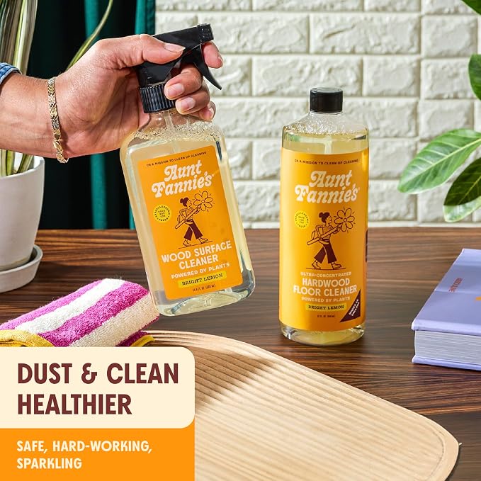 Aunt Fannie's All Purpose Wood Spray Cleaner, Lemon, 16.9 oz, Pack of 6 | No-Wax Formula, Removes Dust & Grime, Safe for Tables Counters Shelves Walls & Cabinets, Child and Pet Safe, Made in USA
