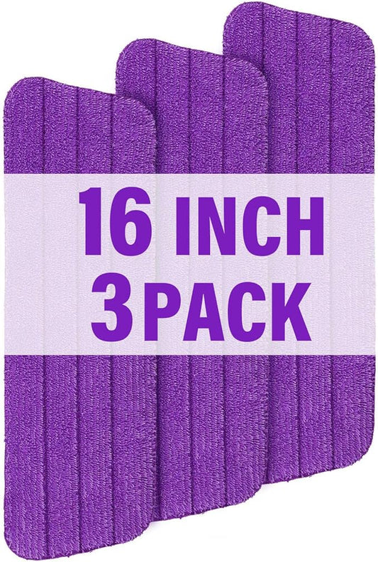 16.5" Microfiber Mop Pads Refills, 3 Pack Reusable Replacement Heads | reusable wet mop refills, machine washable for 14-16 inch spray mops, hardwood floors, dust cleaning & scrubbing