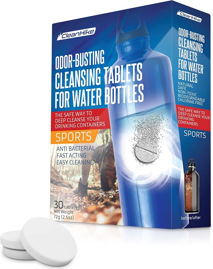 CleanHike Tumbler Water Bottle Cleaning Tablets - All Natural Ingredient, Great for All Stainless, Plastics, Ceramic and Glass Drinking Containers, Individually Packed (30 Count)