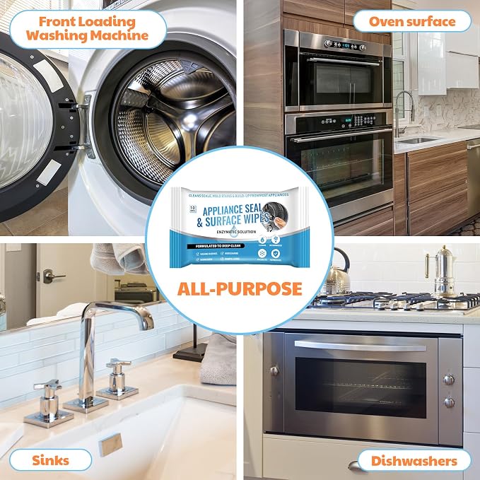 6 Pack 60 Pcs Home Appliance Surface Cleaner Wipes Heavy Duty Wipes for Cleaning Front Loading Washing Machine, Dryer Stainless Steel Refrigerator, Glass Cooktop, Microwave, Dishwasher, Counter