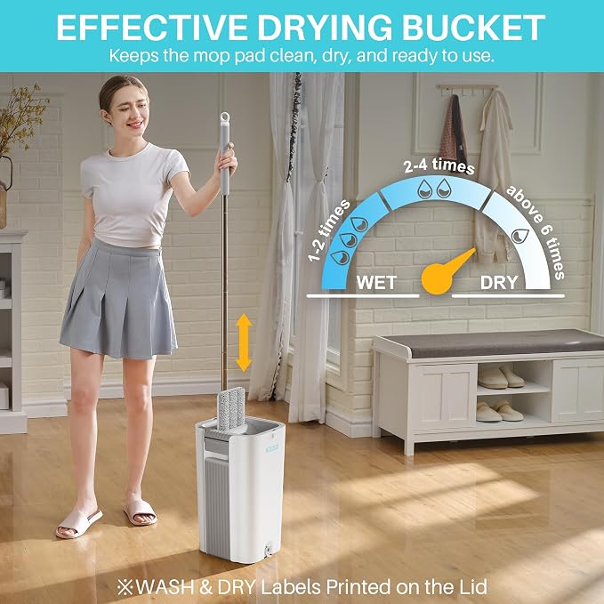 JOYMOOP 8L (2.1 Gal) Large Capacity Mop System with Extension Handle, Perfect for Household and Commercial Floor, Window, and Wall Cleaning - Includes 3 Washable Microfiber Pads for Wet and Dry Use