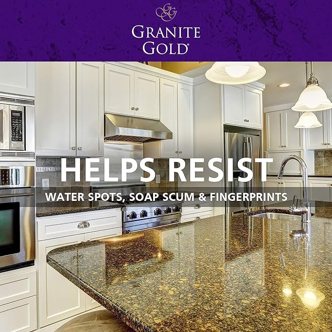 Granite Gold Polish Spray, Streak-Free Shine for Granite, Quartz, Marble, Travertine, Natural Stone Countertops, 64 Fluid Ounces and 24 Fluid Ounces