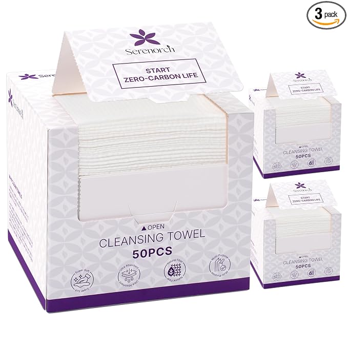 Disposable Face Towels XL, 150 Count | 10" x 12" Ultra Thick Facial Cleansing Cloths, Soft Dry Wipes for Sensitive Skin, Lint-Free Makeup Remover Towelettes