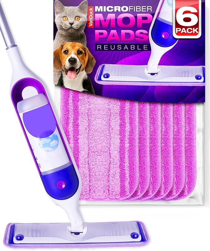 VanDuck Reusable Microfiber Mop Pads for Swiffer PowerMop, 6 Pack | Washable, heavy duty replacement refills, wet & dry use, multi-surface hardwood floor cleaning