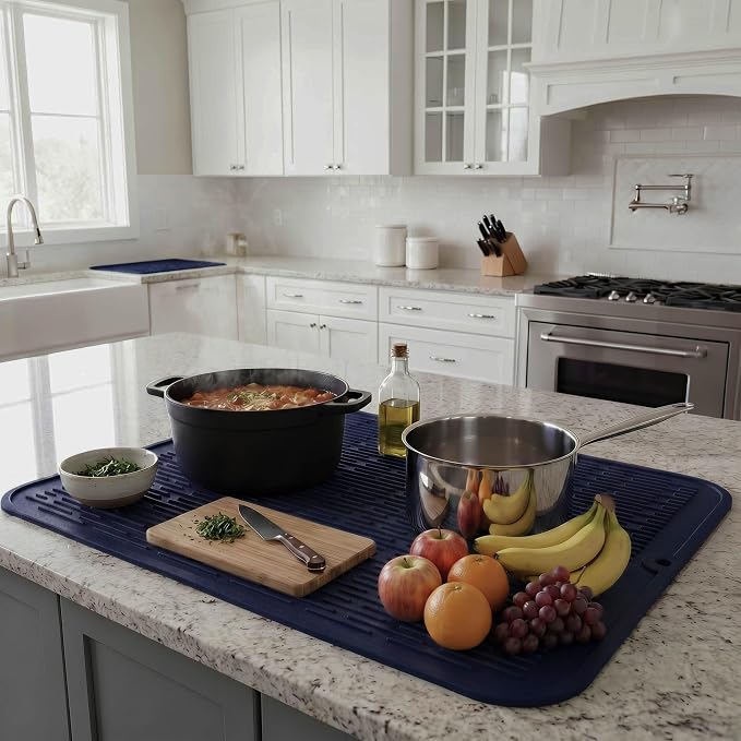 MicoYang Silicone Dish Drying Mat for Multiple Usage,Easy clean,Eco-friendly,Heat-resistant Silicone Mat for Kitchen Counter or Sink,Refrigerator or Drawer Liner Navy Blue 2XL 24 inches x 18 inches