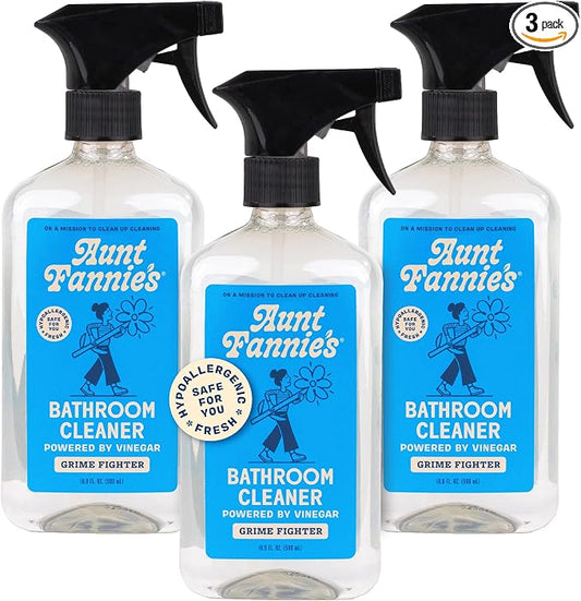 Aunt Fannie's All Purpose Bathroom Cleaner Vinegar Spray for Shower, Tub, Toilet, Tile, Sink and Fixtures, 16.9 Ounces (Pack of 3)