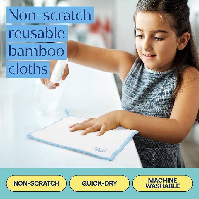 Fab Tab Viscose Made from Bamboo Cleaning Cloths Ultra Absorbent, Reusable Kitchen Cloths, Quick Drying, Non-Scratch, Color Coded Cleaning Cloths, Includes Coconut Sponge, Multicolor, 7-Pack