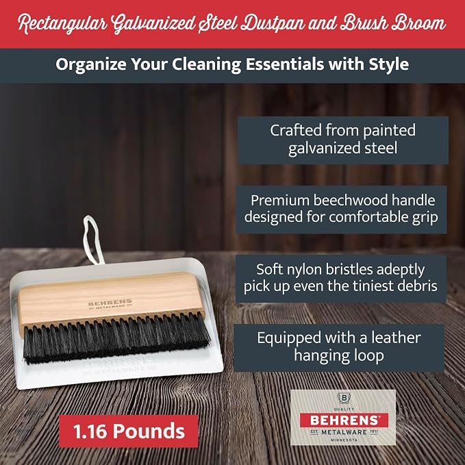 Behrens White Galvanized Dustpan & Brush Set