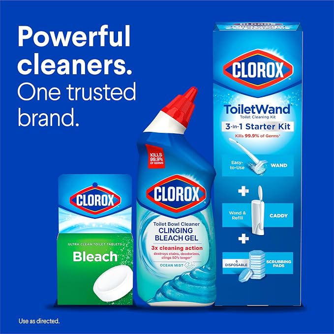 Clorox Toilet Bowl Cleaner Clinging Bleach Gel, Kills 99.9% of Bacteria and Viruses, Ocean Mist, 24 Fl Oz, Pack of 2
