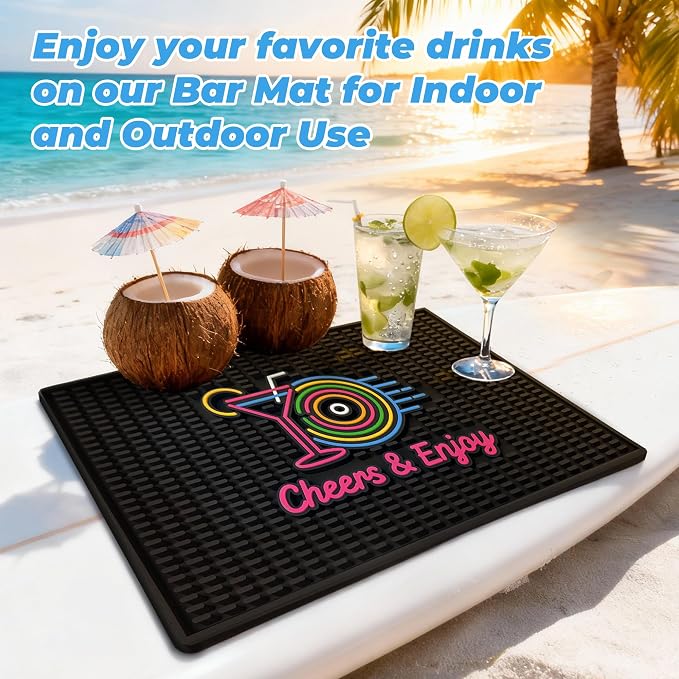 Neon Tiki Black Bar Mat 18 x 12 Inch - Thick Rubber Bar Mats for Countertop and Bartending - Professional Bar Spill Mat for Home Bar Accessories, Bar Cart Decor and Bartender Accessories （XLCY）