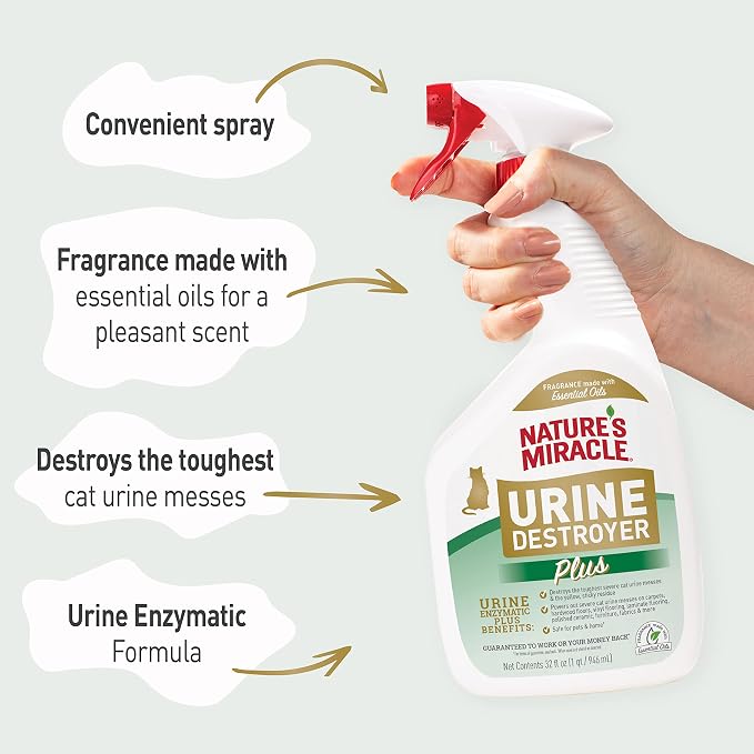 Nature’s Miracle Urine Destroyer Plus Cat,32 Ounces,Unscented,Enzymatic Formula,Ready-to-Use,(Pack of 12)