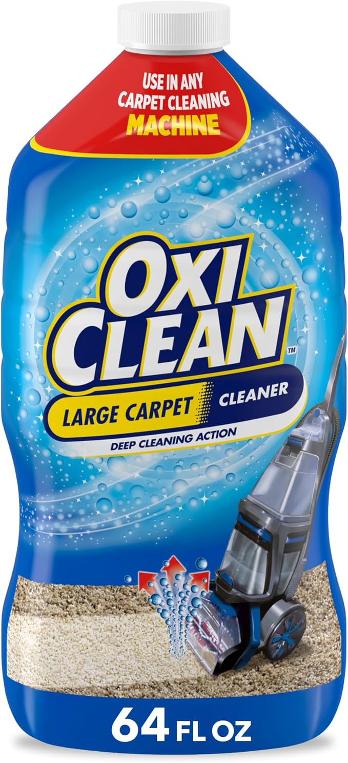 OxiClean Large Carpet Cleaner Liquid Solution, 64 fl oz | Steam Cleaning Machines, Carpet Cleaner Solution, Carpet Shampoo, Deep Cleans Carpet Fibers