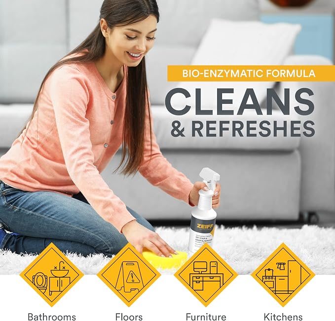 Zeiff Pet Stain and Odor Remover - Pet Odor Eliminator for Home and Professional Use - Carpet Stain Remover - Pet Urine Enzyme Cleaner for Dog and Cat Pee, Feces, and Fluids - 1 Gallon, 2 Pack