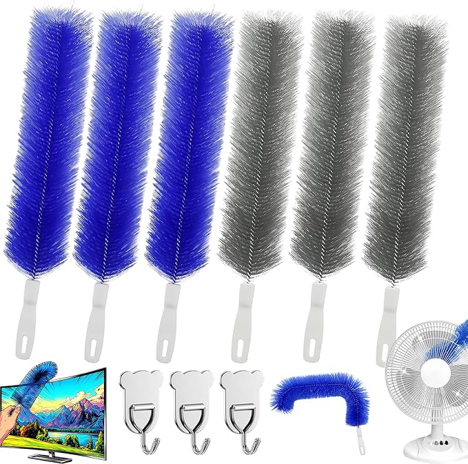 Bendable Microfiber Head, Reusable Dust Remover, 2026 Upgrade Fan Cleaner Brush, Bendable Microfiber Duster Washable Fans Cleaning Brush for Blind, Cobweb, Air Vents Cars Curtains (Mix*6)