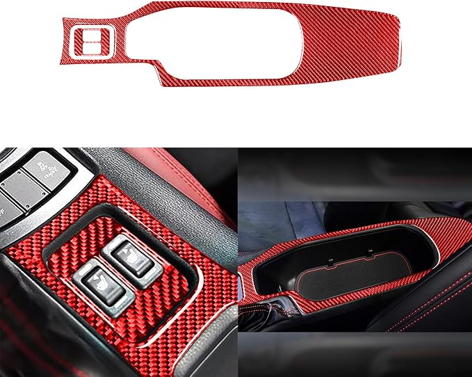 Car Accessories Central Armrest Cover Trim Stickers Compatible with Subaru BRZ 2016 2017 2018 2019 2020 Red Real Carbon Fiber Center Control Panel Interior Decals Type-B