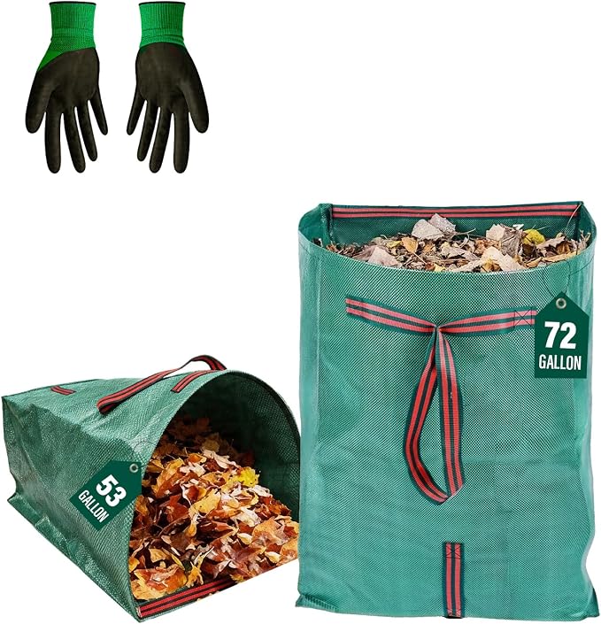 53 Gallon Large Leaf Collector Reusable Dustpan-Type Yard Waste Bags - Standing Garden Bags with Reinforced Handles- Heavy Duty Lawn Trash Sweeper Bag(2PACK(53+72G))