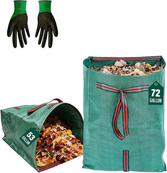 53 Gallon Large Leaf Collector Reusable Dustpan-Type Yard Waste Bags - Standing Garden Bags with Reinforced Handles- Heavy Duty Lawn Trash Sweeper Bag(2PACK(53+72G))