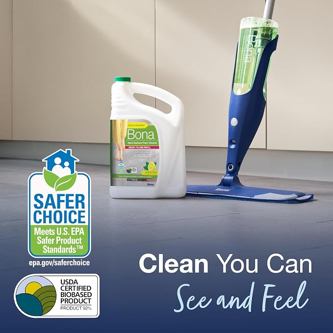 Bona Multi-Surface Floor Cleaner Refill - 128 fl oz - Lemon Mint | Residue-Free Floor Cleaning Solution Refill for Spray Mop and Spray Bottles - Use on Stone, Tile, Laminate, and Vinyl Floors