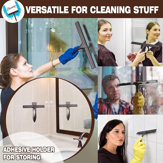 NETANY Shower Squeegee, 14-Inch Bronze Squeegee, All-Purpose Stainless Steel Squeegee for Bathroom, Shower Doors, Mirrors, Tiles and Car Windows - 100% Streak Free