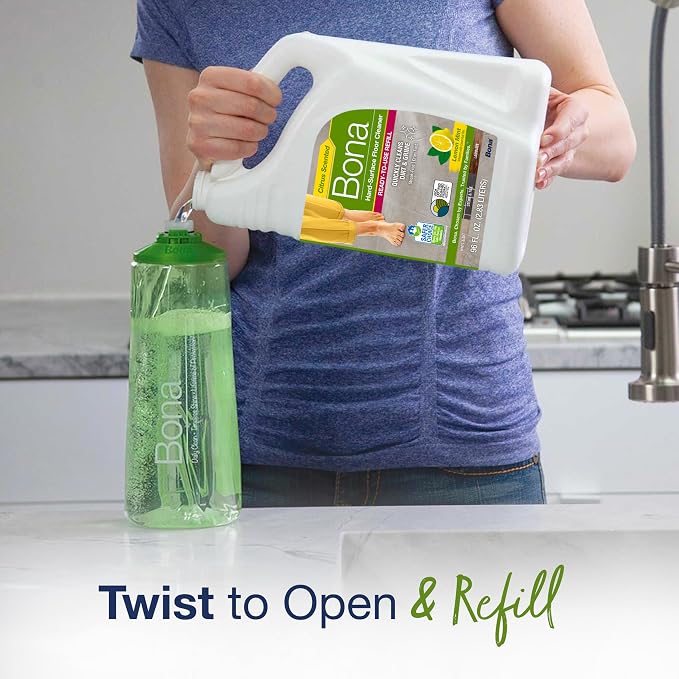 Bona Multi-Surface Floor Cleaner Refill - 96 fl oz - Lemon Mint | Residue-Free Floor Cleaning Solution refill for Spray Mop and Spray Bottles - Use on Stone, Tile, Laminate, and Vinyl Floors