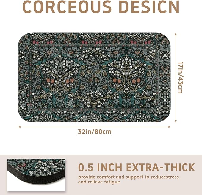 Vintage Floral Dish Drying Mat 18x24 Inch, Dish Mat Drying Kitchen Mats for Extra Large Absorbent Countertop, Aesthetic Boho Drying Matt Kitchen Counter Washable Heat Resistant Dish Drainer Rack Mat